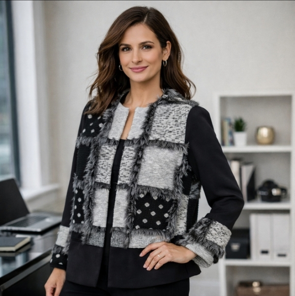 Joseph Ribkoff Sweaters - Joseph Ribkoff Women’s Cardigan Open Front Faux FurJacket Size 2 (XS)